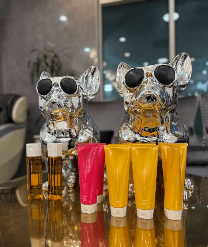 Designer art toys and styling products on the retail counter
