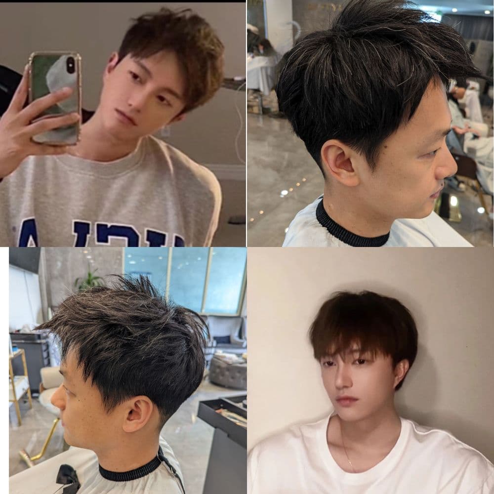 Four men's haircut transformations — fades and textured crops